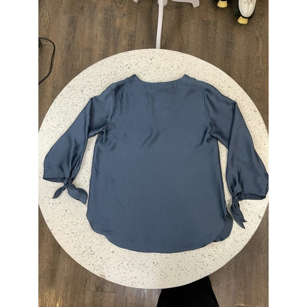 Michael Kors Women XS Blue Navy Solid Satin Tie Top Chambbary Officewear Bow - Picture 6 of 14